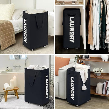 Goodpick Laundry Basket with Wheels, Collapsible Laundry Basket
