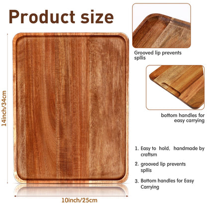 Roowest 5 Pack Solid Acacia Wood Serving Trays for Laser Engraving Rectangular Wooden Board for Food Appetizer Serving Tray Plates for Vegetables Fruit Cheese Housewarming Gifts(14 x 10 Inch)
