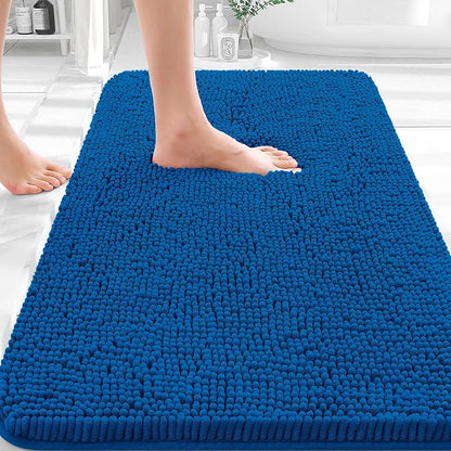 OLANLY Bathroom Rugs 35x24, Extra Soft Absorbent Chenille Bath Rugs, Rubber Backing Quick Dry, Machine Washable Bath Mats for Bathroom Floor, Tub and Shower, Home Decor Accessories, Deep Navy Blue