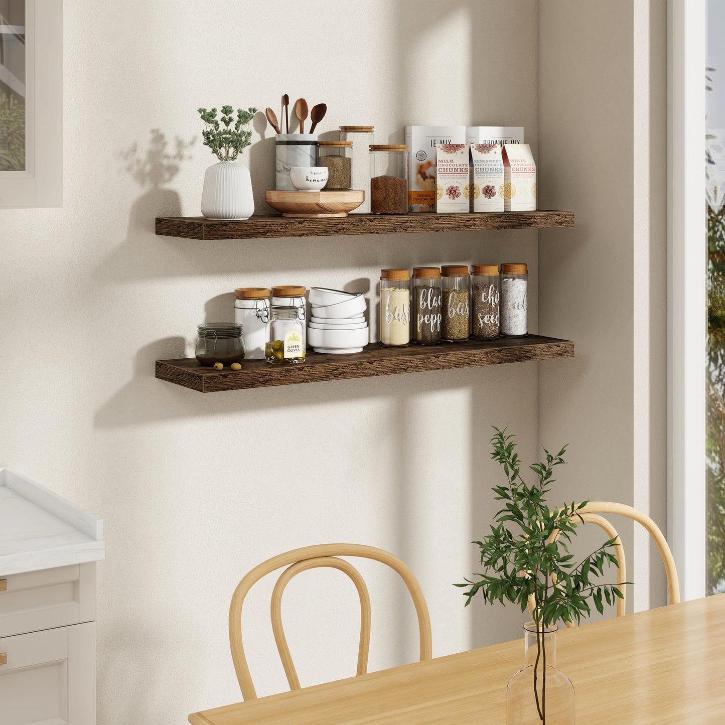 48"W x 9.3"D Floating Shelves for Wall, Wall Mounted Bathroom Shelves 1 Pack Deep Floating Shelf for Bedroom Kitchen Living Room, Rustic Wooden Wall Shelf with Invisible Bracket for Books Decor
