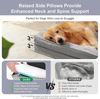 Rainmr Orthopedic Dog Beds for Large Dogs, Memory Foam Dog Beds Large Sized Dogs, Washable Removable Cover, Nonskid Bottom, Waterproof, for Indoor, Outdoor, Crate ＆ Car Use, 41x27x6 Inches, Light Grey