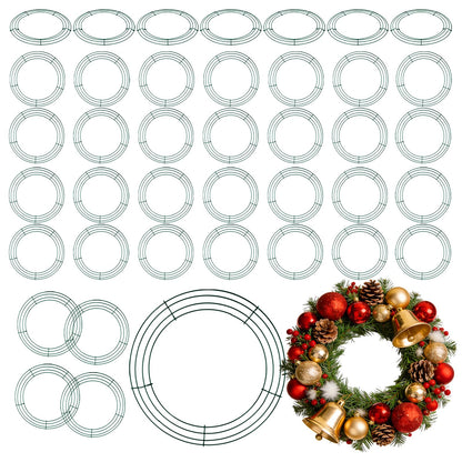 MUKCHAP 40 Pack 10 Inch Round Metal Wreath Frame Ring, Floral Wire Wreath Form for DIY Crafts, Wedding, Party, Green
