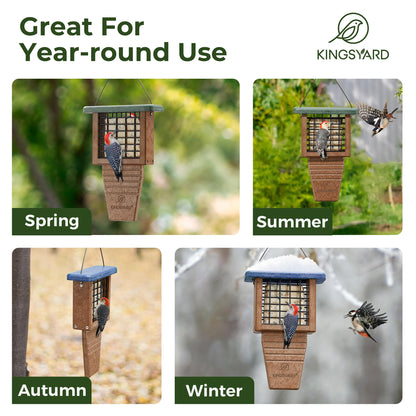 Kingsyard Recycled Plastic Suet Feeder, Tail Prop Suet Feeder for Outside Hanging, Sturdy & Durable, Great for Woodpecker & Clinging Birds, Green