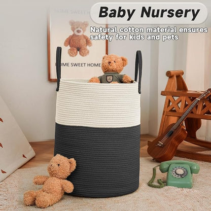 Large Woven Laundry Basket Hamper, 100L Cotton Rope Storage Bin