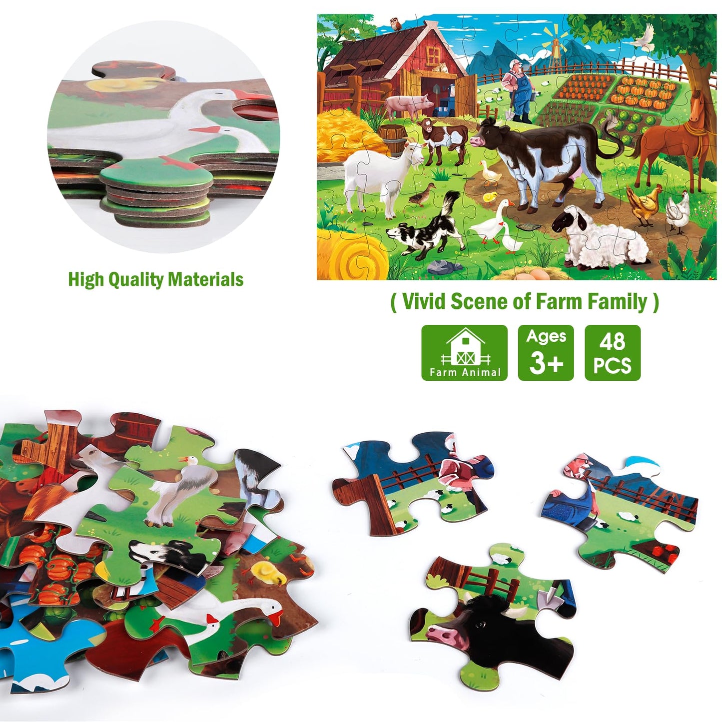 Jumbo Floor Puzzle for Kids,Farm Animals Jigsaw Large Puzzles,48 Piece Barn Puzzle for Toddler Ages 3-5,Children Learning Preschool Educational Toys,Birthday Easter Gift for 4-8 Years Old Boy and Girl