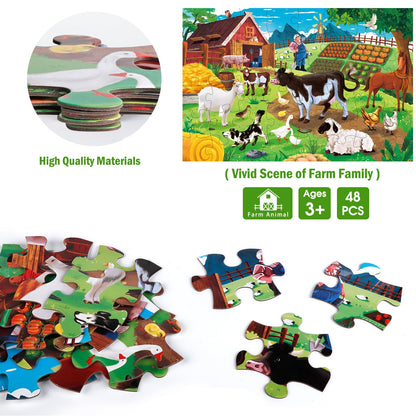 Jumbo Floor Puzzle for Kids,Farm Animals Jigsaw Large Puzzles,48 Piece Barn Puzzle for Toddler Ages 3-5,Children Learning Preschool Educational Toys,Birthday Easter Gift for 4-8 Years Old Boy and Girl