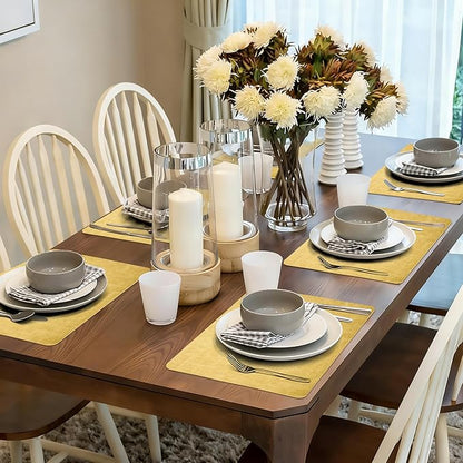 Maxpearl Faux Leather Placemats Set of 4 - Waterproof - Wipe Clean - Heat Resistant - Anti Slip Dining Table Place Mats, Suitable for Indoor & Outdoor Use, 17’’×12’’, Light Yellow