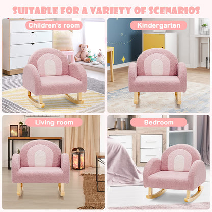 INFANS Kids Sofa, Toddler Rocking Chair with Solid Wooden Frame, Anti-Tipping Design, Plush Fabric, Children Armchair for Nursery Kindergarten Playroom Preschool, Gift for Boys Girls (Pink)
