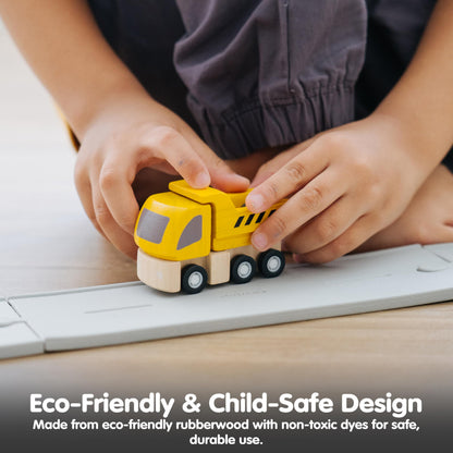 PlanToys® Highway Maintenance Wooden Montessori Vehicle and Imaginative Play Set | Creativity, Language and Social Skill Building Activity | Eco Friendly Construction Truck Set