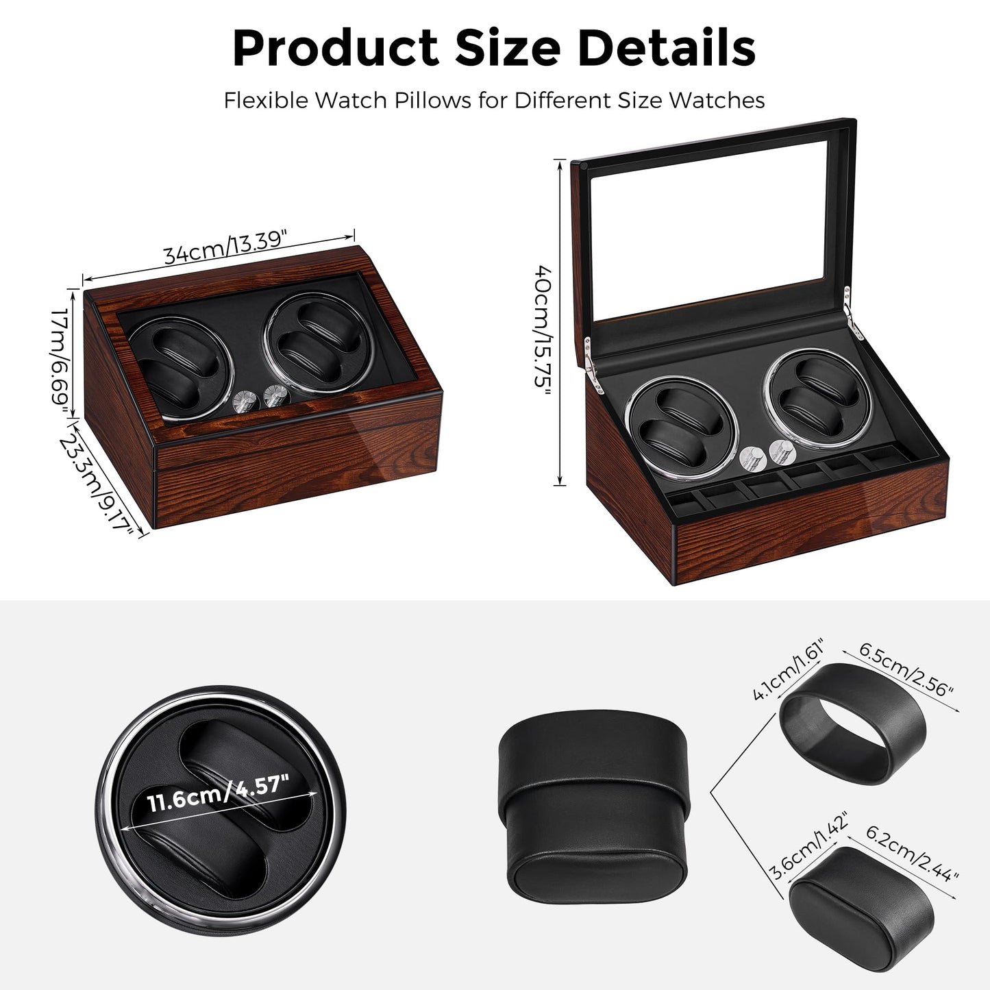 BEWISHOME Watch Winders for Automatic Watches, Automatic Watch Winder Box Watch Spinner with LED Light, 4 Watch Winder with Quiet Running Motor and 6 Storage Case for Man/Woman's Watches, Brown SYQ01Y