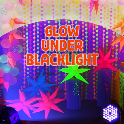 Mega-L Glow in The Dark Party Supplies, 5 Pcs Neon Explosion Star Balloons Kit, Neon Party Decorations, DIY Neon Balloon with 12 point Cone Balloons for Birthday Wedding Graduation