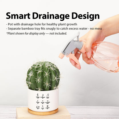Loovelo Musical Notes Symbol Definition Musicians Gifts Music Teacher Gifts Pianist Choir Director Ceramic Succulent Plant Pot with Bamboo Tray Round Plant Lover Home Decor 3.5 Inch White (No Plants)