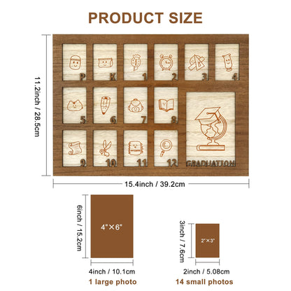 FramePro School Years Picture Frame Pre K to 12 Wooden Graduation Gift Collage Frame with Stand Easel, Displays One 4x6 and Twelve 2x3 Wallet Photos