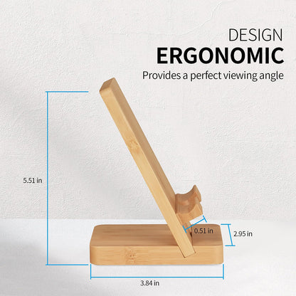 LUCKY BEAN Wood Phone Stand, Desktop Wooden Phone Holder, Portable Office Phone Stand for Desk, Wood ipad Stand， Compatible with iPhone & All Cell Phones (Bamboo)