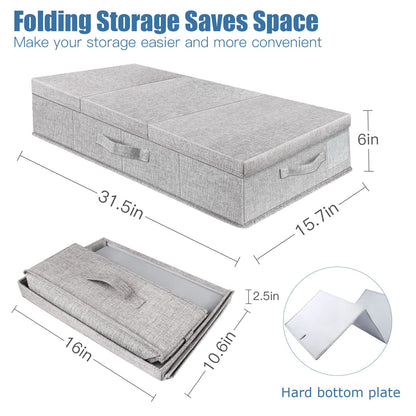 Supowin Underbed Storage Containers Bin with Lids, Large Under Bed Storage Organizer Box with Handle, Foldable Under the Storage Bags for Organizing Clothes, Shoes, Blankets, Pillows