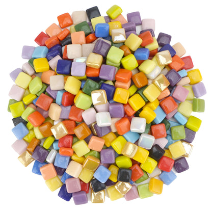 Samjobroad Square Glass Mosaic Tiles for Crafts – 10x10mm Mosaic Pieces, 6mm Thick Fired Glass Tiles, 300g (160 Pieces) for Wall Art,Picture Frames, Mirrors & Home Décor, Sky Blue