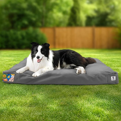 Sytopia 36 Inch Canvas Outdoor Dog Bed for Large Dogs, Durable Dog Bed with Waterproof Machine Washable Removable Cover, Indoor Patio Pet Pad for Crate, Dark Grey
