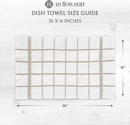 100% Cotton Terry Dish Towels, 4 Pack Checks, 16 x26 Inches, Super Soft and