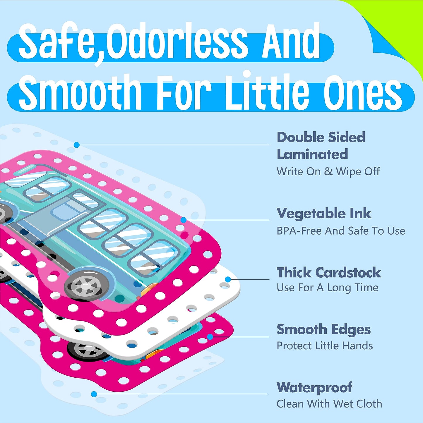 SpriteGru 9 Pieces Kids Lacing Cards, Double Sided Sewing Cards in 9 Vehicle Cards with 9 Colorful Laces, Imagination Development Lacing Toys Games for Children Educational and Learning Activity