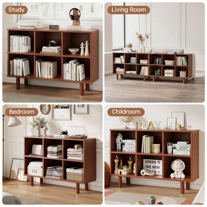 Solid Wood 6 Cube Storage Organizer, Horizontal Bookshelf with Storage, 2 Shelf Bookcase, 6 Cube Shelf, TV Stand Bookshelf, Small Book Shelf for Kids Rooms, Bedroom, Living Room, Offices (47.2 Wide)