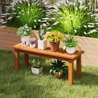 Tangkula Wooden Plant Stand, Outdoor Indoor Solid Wood Flower Pot Holder Display Shelf with Teak Oil Finish, Slatted Top, Rustic Plant Rack for Patio Garden Entryway Porch