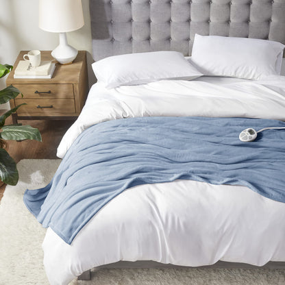 Serta Luxuriously Soft Plush Electric Blanket Fast Heating Cozy Cover, Safety Auto Shut Off Timer, Low EMF, Multi Heat Setting, ETL Certified, Machine Washable, Grey King (92 in x 100 in)