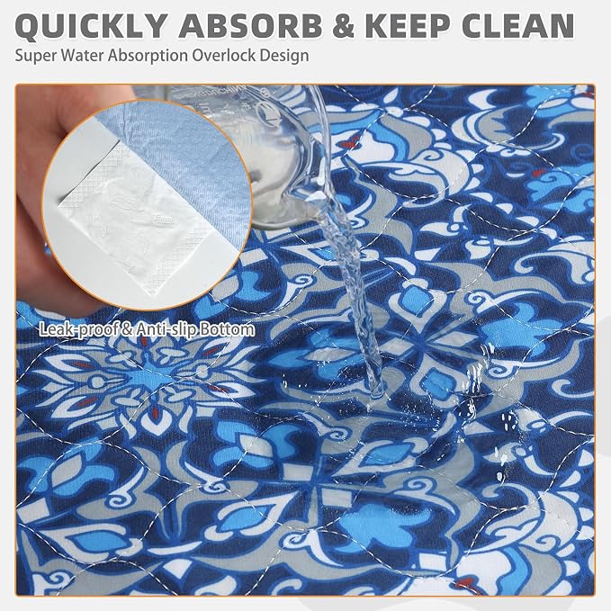 KOOLTAIL Washable Pee Pads for Dogs, 2 Pack Super Absorbent Reusable Puppy Training Pads Waterproof, Nonslip and Leak-Proof Dog Pee Pads, Large Pet Mats Whelping Pads for Floor, Crate, Blue 24"x36"