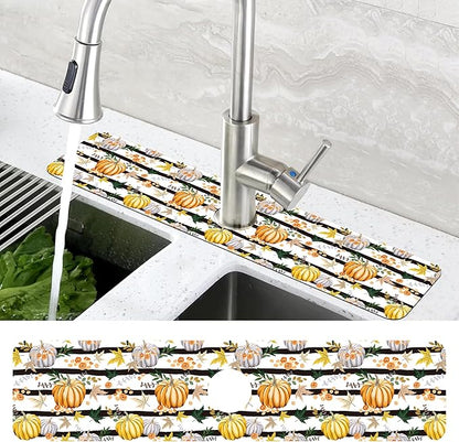 Thanksgiving Sink Faucet Absorbing Mat Autumn Pumpkin Floral Absorbent Fast