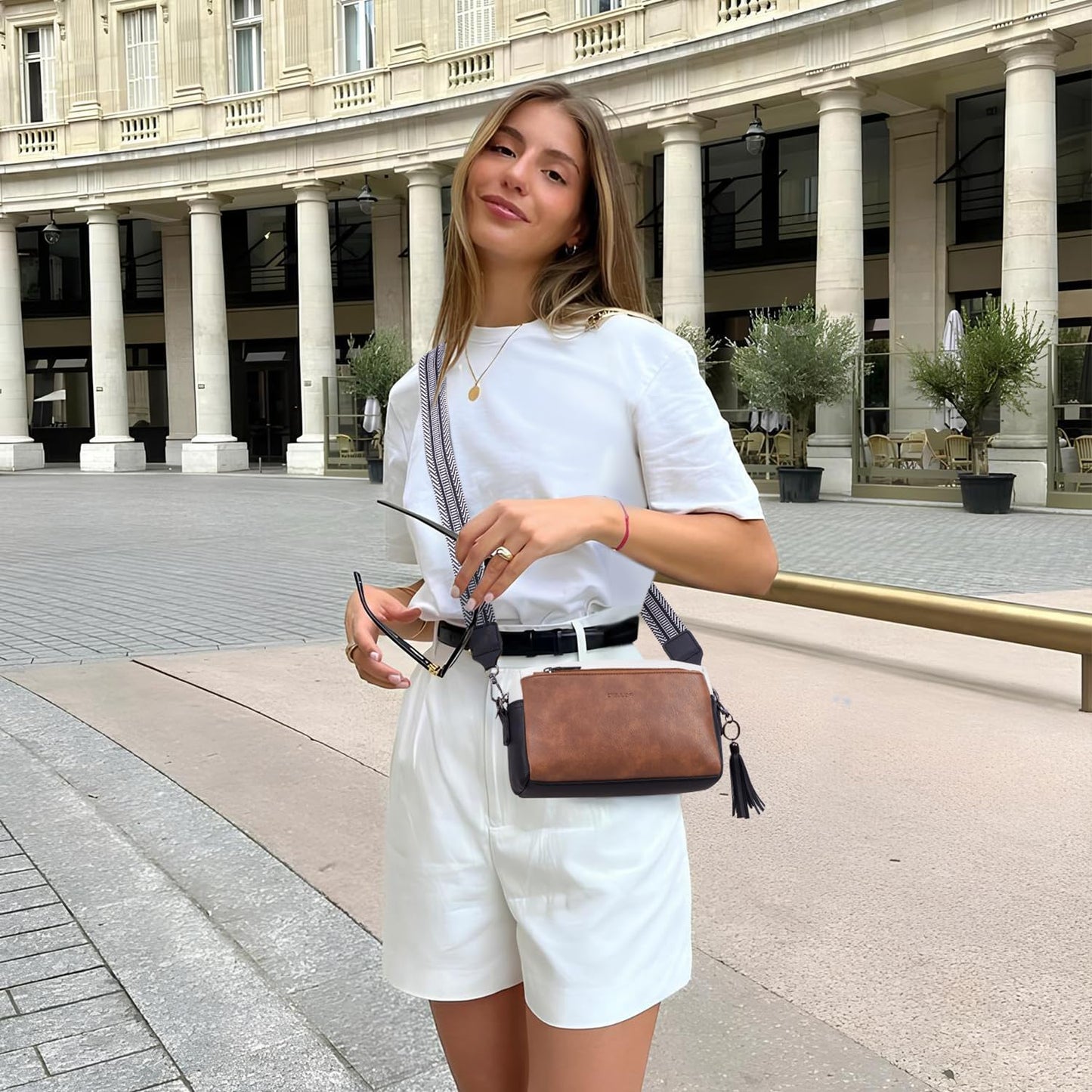 Roulens Triple Zip Small Crossbody Bag for women,Wide Strap Cell Phone Purse Shoulder Handbag Wallet with Credit Card Slots