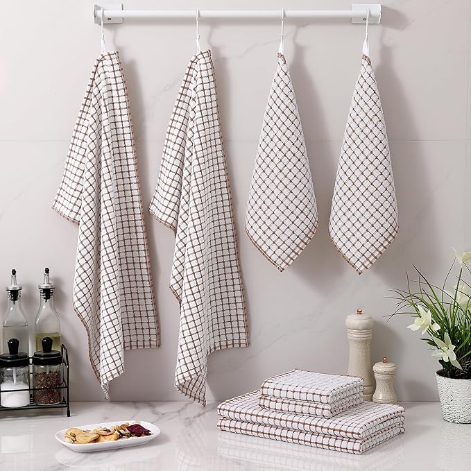 Homaxy Kitchen Towels and Dishcloths Set, 16 x 25 and 12 x 12 Inches, Super