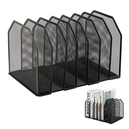 LYNCHAOXAN 7-Section Vertical Mesh File Sorter, Black Metal Desktop Document Organizer with Extra Wide Spacing, Metal Paper Holder for Home Office Classroom Desk Storage