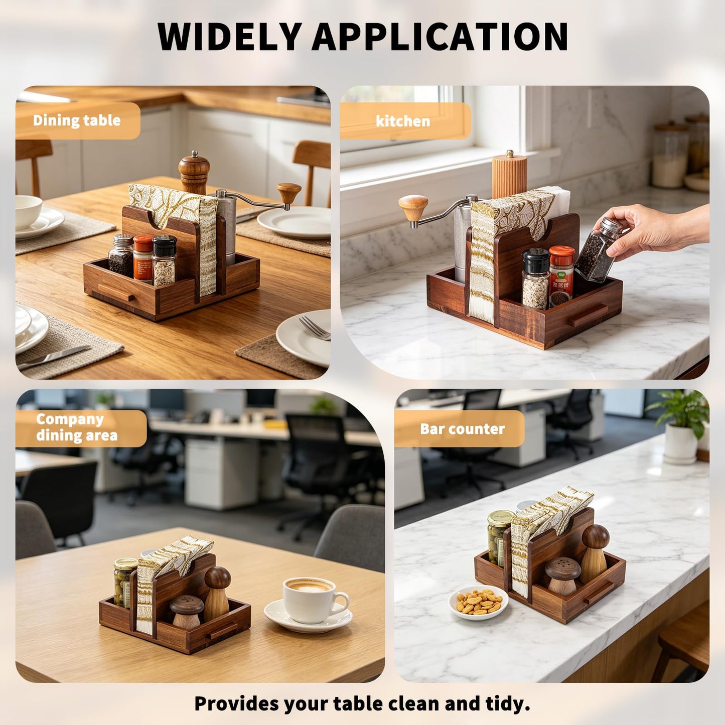 GinSent Napkin Holder for Table, Wooden Napkins Holder with Salt and Pepper Shakers Caddy, Standing Paper Napkin Storage for Kitchen Countertop Dining Table Decor(Acacia Wood)