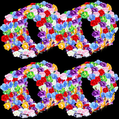 UZLU 80 Pcs LED Flower Crown Headband Glow Floral Wreath Crown for Women Light Up Flower Headband Glow in the Dark Hair Accessories for Wedding Birthday Cosplay Beach Party Favor