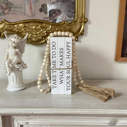 Decorative Books for Home Decor, White Faux Books for Decoration, Rustic Farmhouse Stacked Display Books with 52in Wood Bead Garland for Coffee Tables Living Room (TAKE TIME to DO)