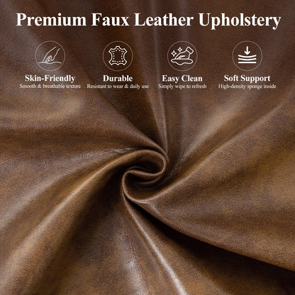 MALOL Mid-Century Modern Faux Leather Accent Chair for Living Room, Upholstered Armchair with Curved Ergonomic Back, High-Density Cushion & Metal Legs, Lounge Chair for Bedroom/Reading Corner