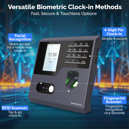 PrimeTechUSA T200 Time Clock for Small Business | No Monthly Fees Clock in Machine for Employees | Time Card Machine | Time Clock Punch Machine | Timeclocks Small Business | Easy Employee Reporting!