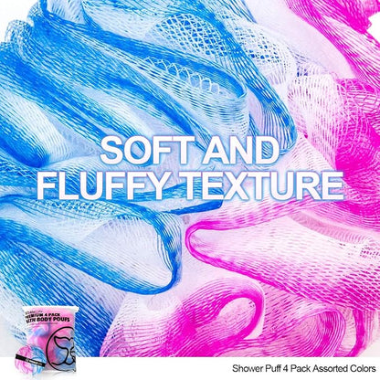 Loofah Sponge Bath Sponge for Women Men 4 Pack (Blue Pink Conbine)