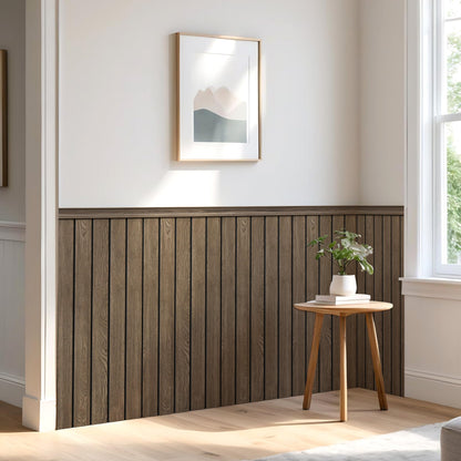 janasse PS Wainscoting Wall Panel Kit, 8PCS 38.7” x 9.65” Decorative Wall Panels, Paintable Waterproof PS Panels for Living Room, Dining Room & Hallway – Easy DIY, Covers 20.7 Sq.Ft(Dark Wood)