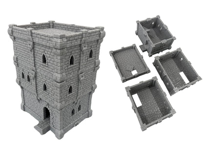 HAUTICO Medieval Castle Tabletop Terrain Set for 18mm & 28mm Miniatures – Paintable Wargame & Diorama Building Kit (3 Floors)