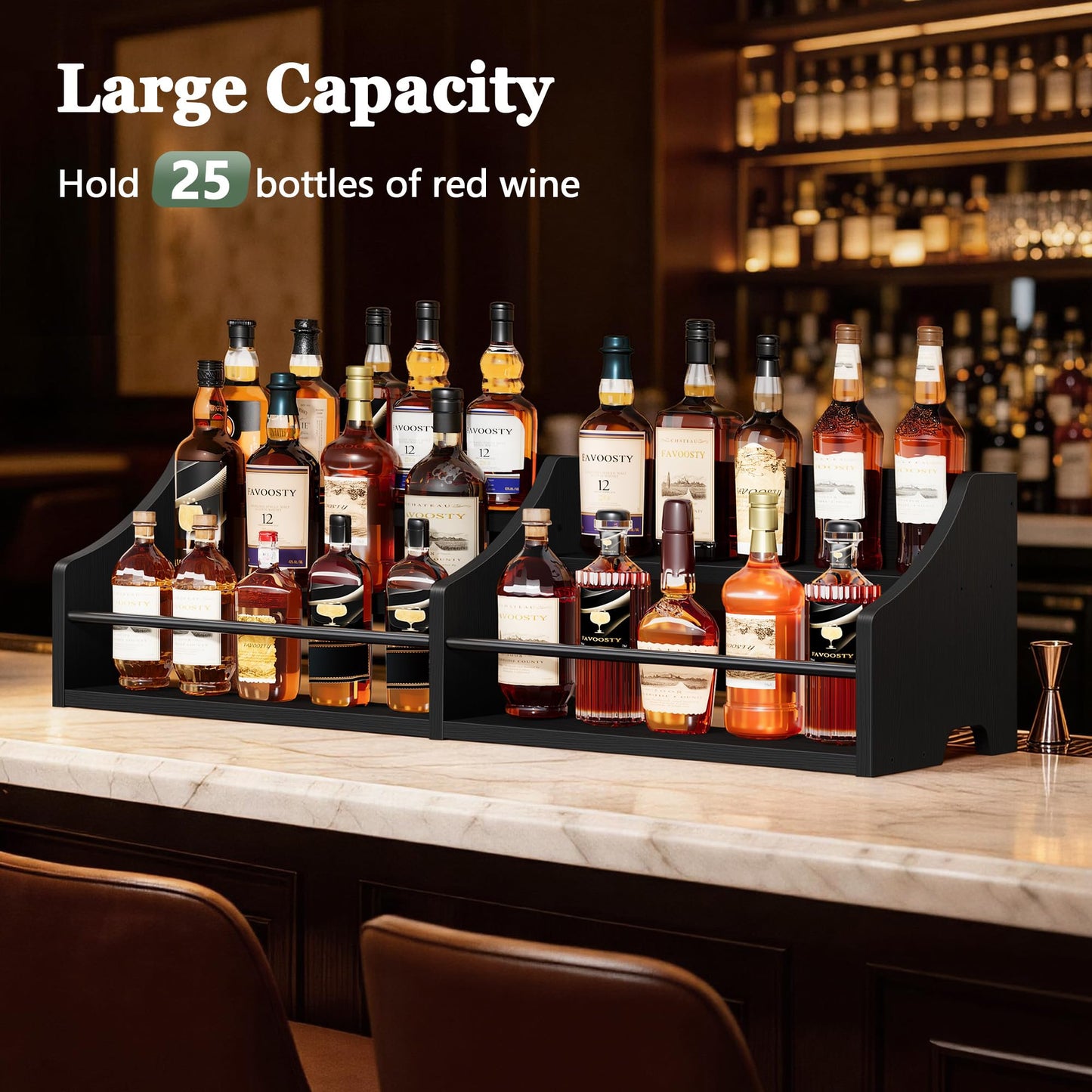 FAVOOSTY 5 Tier Countertop Liquor Bottle Display Shelf Organizer, Retro Tabletop Wine Rack Stand, Multi-Purpose Storage Holder for Whiskey, Spirits, Coffee Syrup, Mini Home Bar & Liquor Cabinet,Black