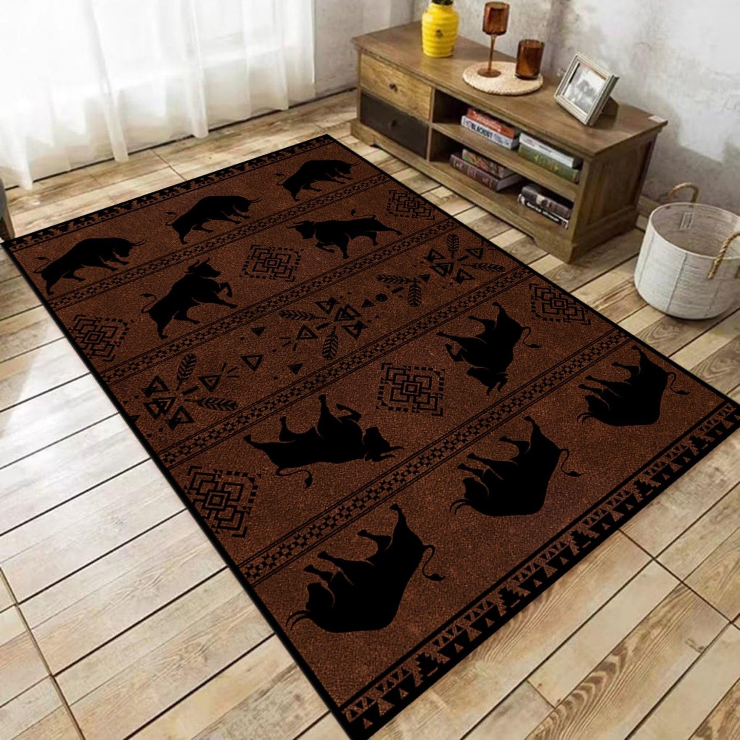 Fouiunler Country Cow Area Rug 4x6ft Washable Farmhouse Accent Western Rug,Durable Native Cabin Rugs,with Non-Slip Backing Indoor Rugs for Living Room Bedroom Dining Room Vintage Farm Mat