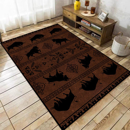 Fouiunler Country Cow Area Rug 4x6ft Washable Farmhouse Accent Western Rug,Durable Native Cabin Rugs,with Non-Slip Backing Indoor Rugs for Living Room Bedroom Dining Room Vintage Farm Mat
