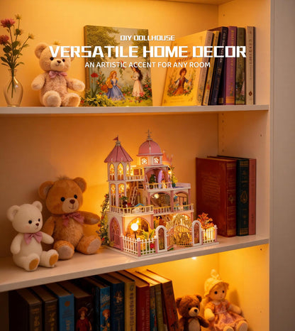 Roroom DIY Miniature House Kit, Windsor Castle Book Nook Kit with LED Light,3D Wooden Puzzle Miniature Dollhouse Kit for Bookshelf Decor-Creative Crafts for Family and Friends