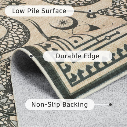 DCX Washable 2x6 Snake Runner Rug, Beige Gothic Rug for Living Room, Soft Low Pile Carpet, Kid & Pet Friendly with Rubber Back Non Slip, Stain Resistant Rug for Bedroom Dining Room Office