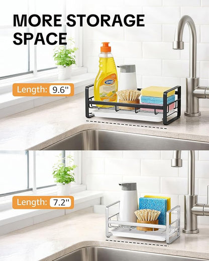 HULISEN Large Sponge Holder, 304 Stainless Steel Kitchen Soap Dispenser Caddy