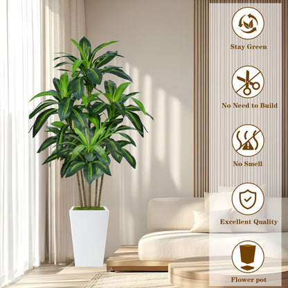 6FT Artificial Dracaena Tree, Fake Tree Indoor with White Tall Planter,Tall Artificial Plants Indoor,Artificial Silk Tree for Home Office Decor (White)