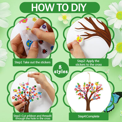 Watersay 48 Sets Spring Tree Craft Kits for Kids Bird Butterfly DIY Tree Spring Art Craft Ornaments for Preschool Home Easter Party Art Activities Decoration