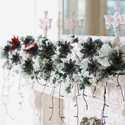 Boao Red,Silver 24 Pieces Poinsettia Flower Christmas Glitter Artificial Poinsettia with Clips Christmas Tree Ornament Decorations for DIY Xmas Wreath Holiday Home Party Decor, 3/4/6 Inches