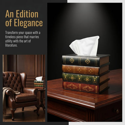 Hand-Made Retro Wooden Antique Book Tissue Box Cover Square Tissue Holder Dispenser Paper Cover Case Napkin Holder Home Decor for Bathroom Living Room Office car Kitchen (Dark Green)