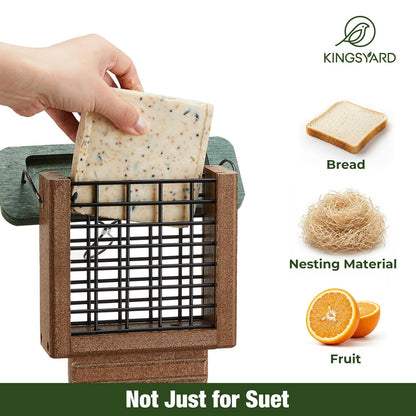 Kingsyard Recycled Plastic Suet Feeder, Tail Prop Suet Feeder for Outside Hanging, Sturdy & Durable, Great for Woodpecker & Clinging Birds, Green